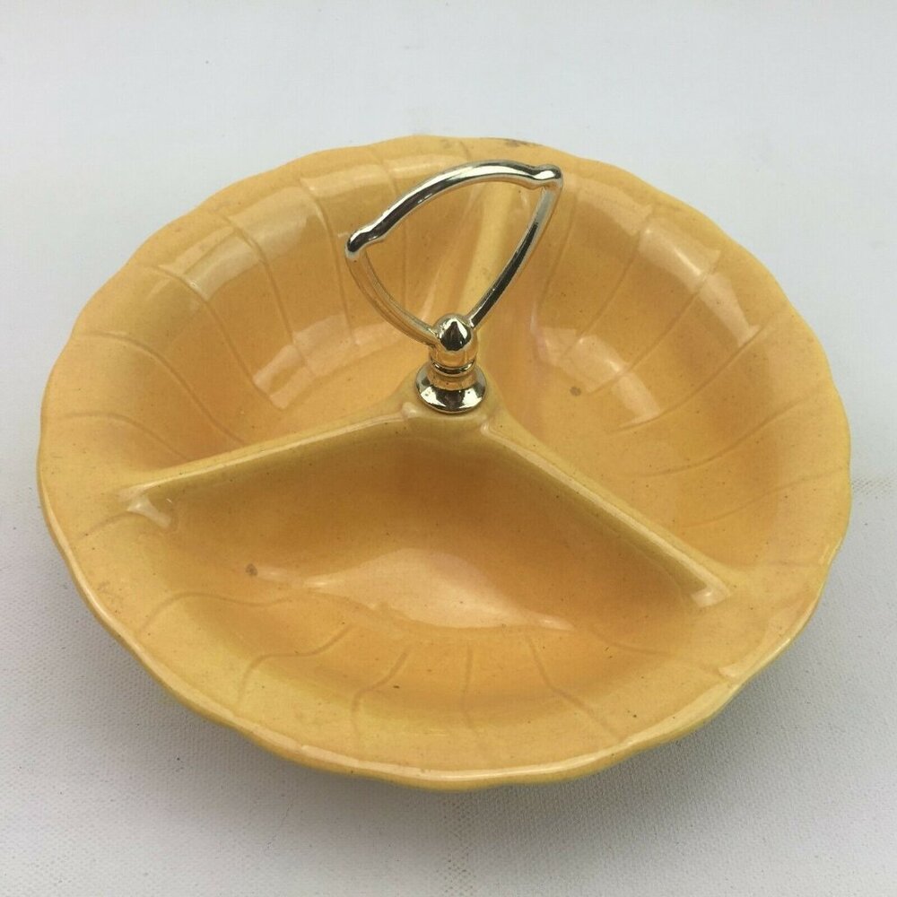 Vintage 60s MCM Lane & Co Divided Serving Dish Yellow Party Gold USA 1960